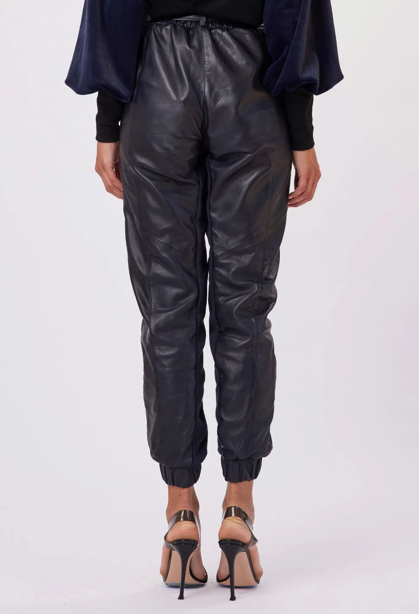 ONCE WAS GROVE HIGH WAIST LEATHER PANT WITH D-RING BELT IN MIDNIGHT