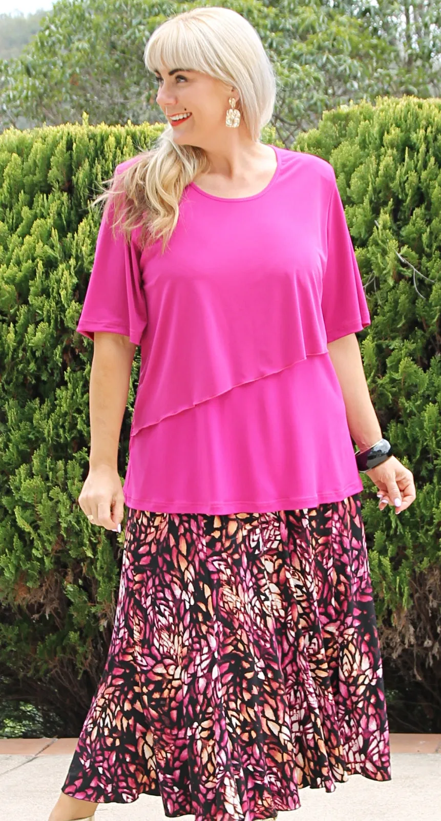 Overlay Rikki Round Neck Top Cerise