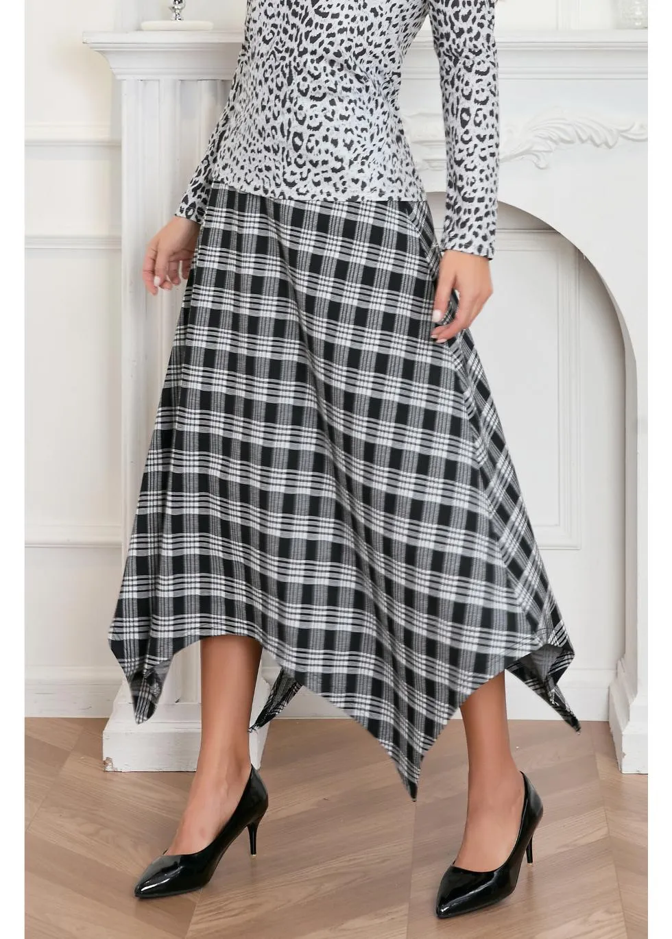 Plaid Charm Asymmetrical Skirt