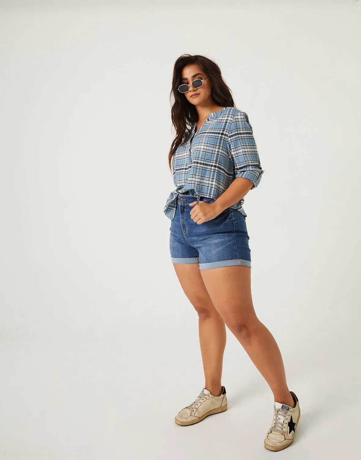 Plus Size Plaid Henley Top