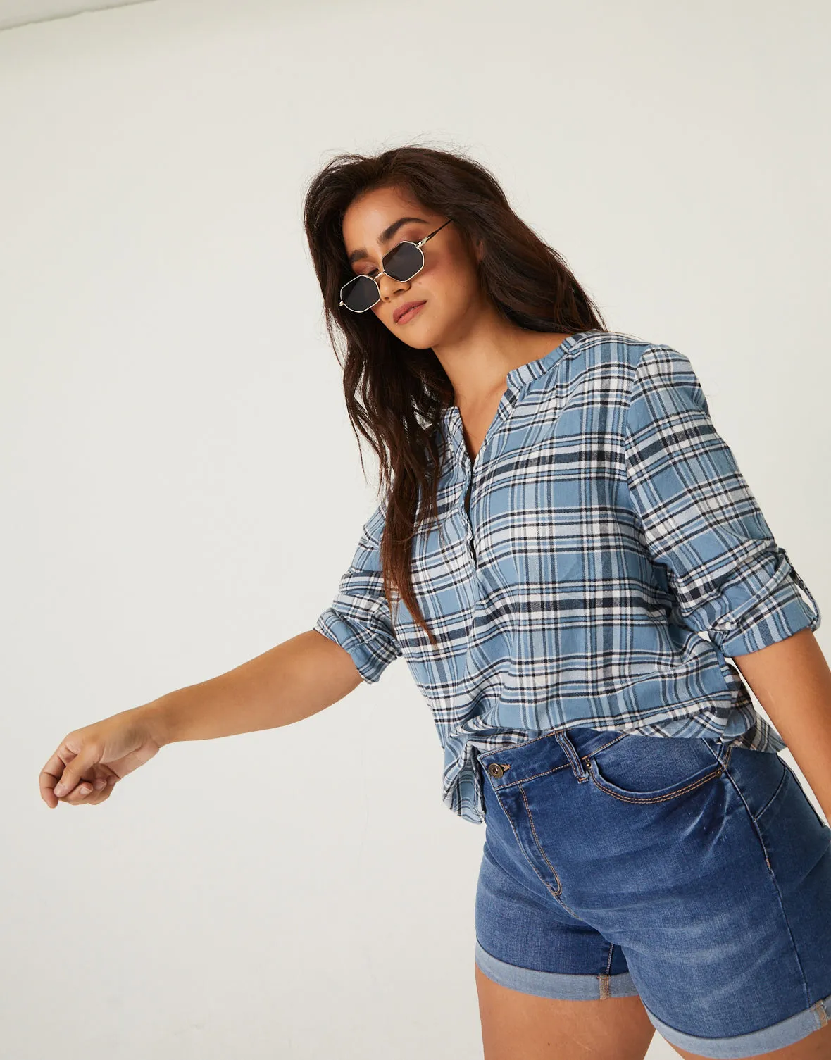 Plus Size Plaid Henley Top