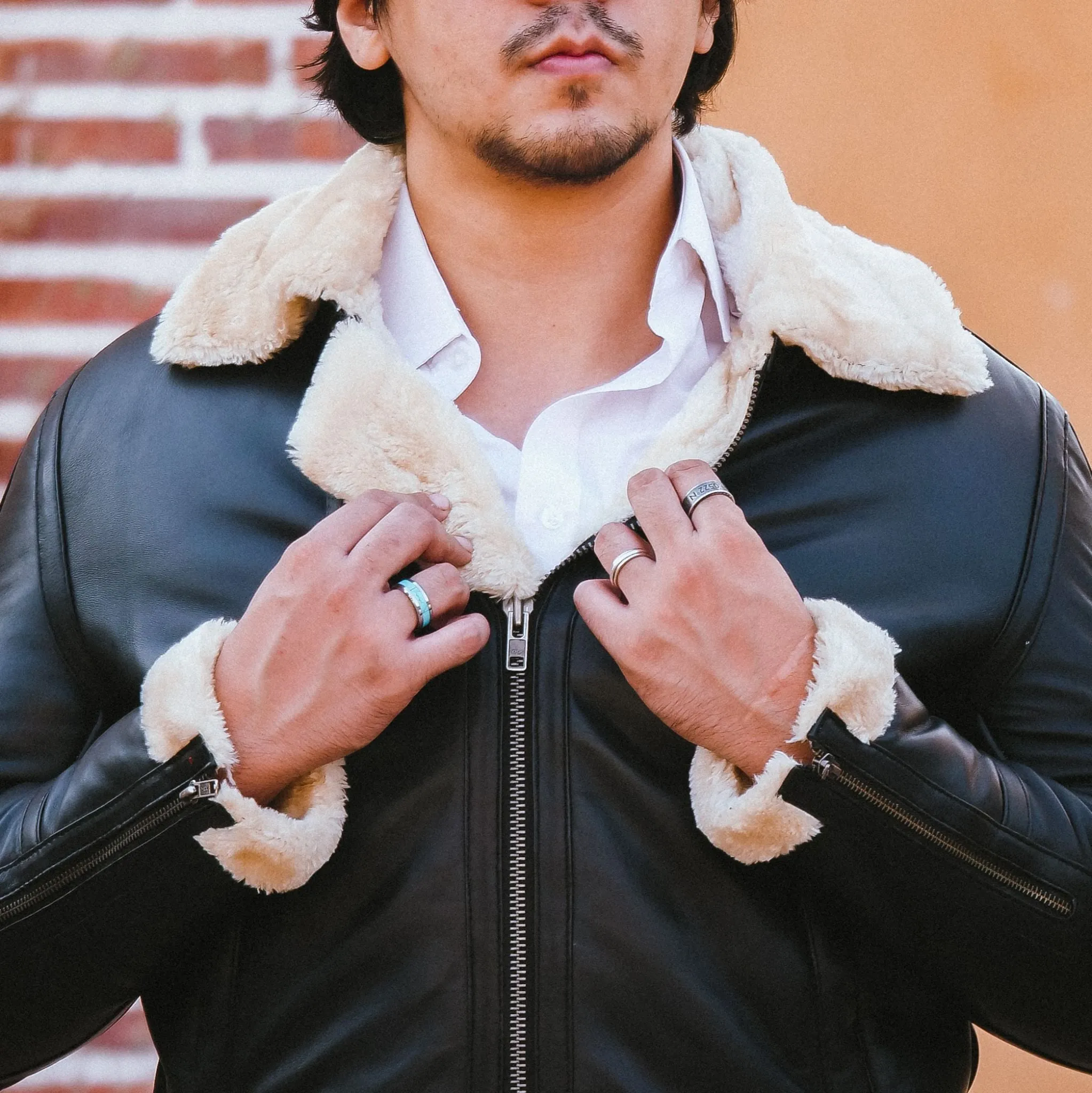 Premium Shearling Fur Leather Jacket-Black