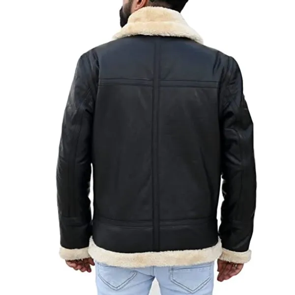 Premium Shearling Fur Leather Jacket-Black