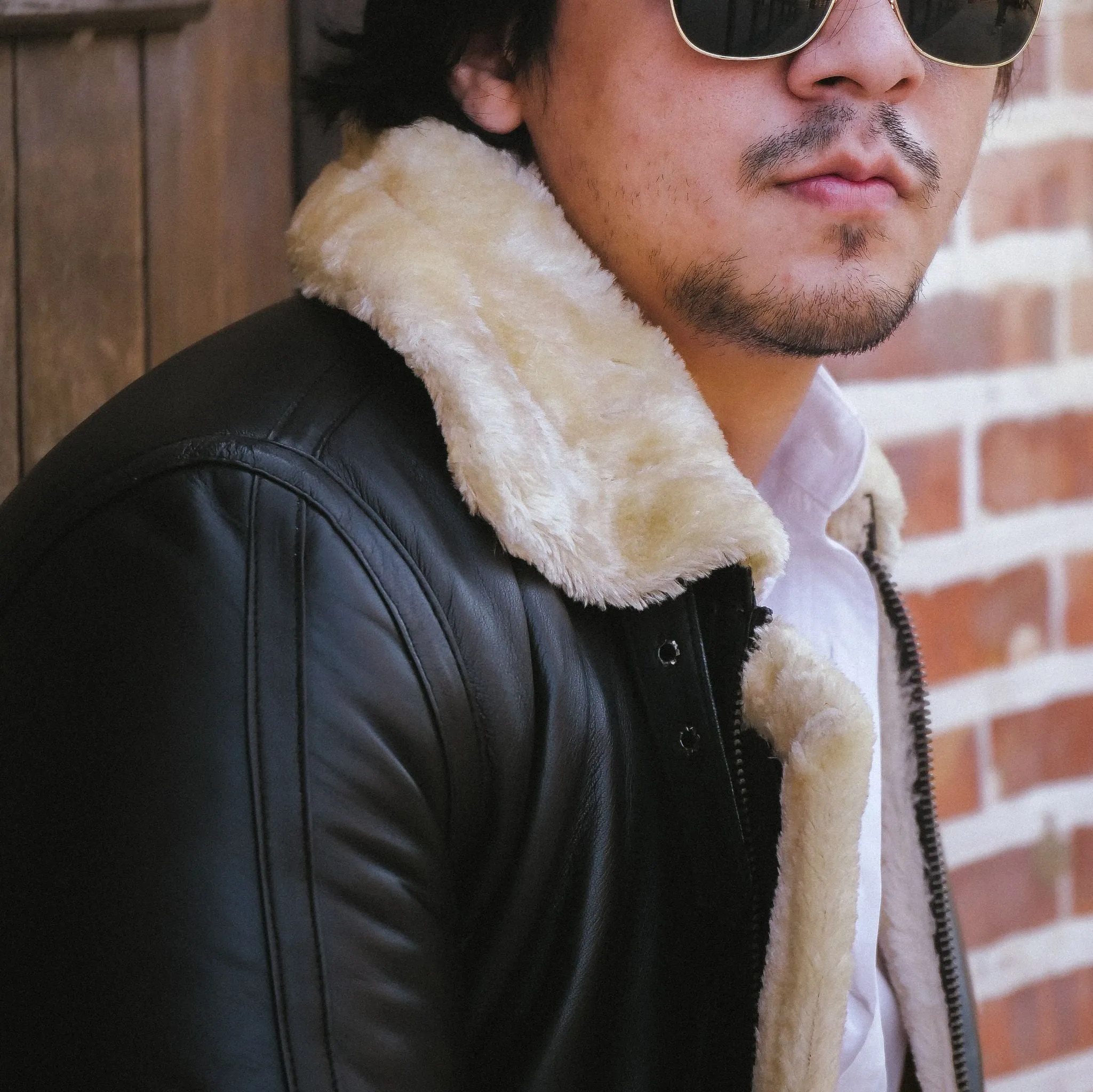 Premium Shearling Fur Leather Jacket-Black