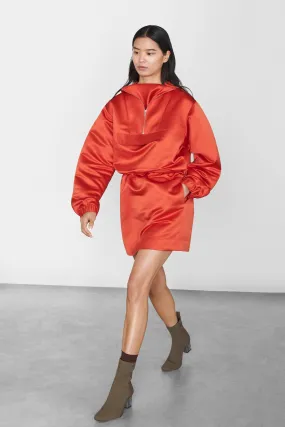 Pullover Anorak Tunic in Tomato Satin