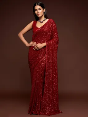 Red Georgette Sequined Saree