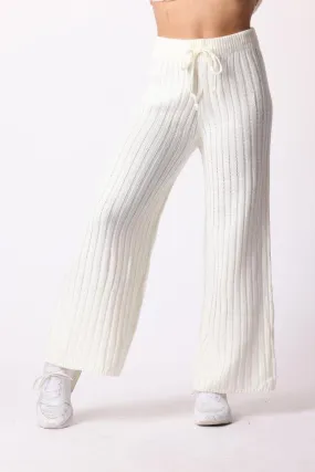 Ribbed Wide Leg Trousers in White