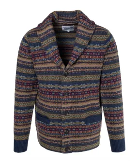 Schott NYC Men's Wool Fair Isle Cardigan Sweater - Navy