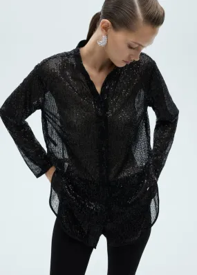 Semi-transparent sequined shirt - Black