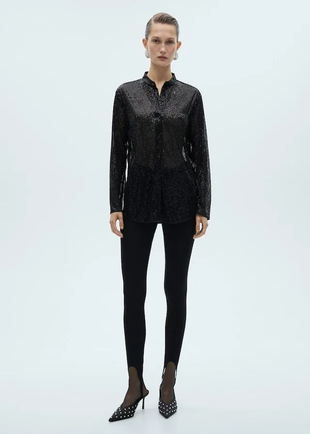 Semi-transparent sequined shirt - Black