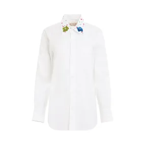 Sequined Collar Cotton Shirt in Lily White