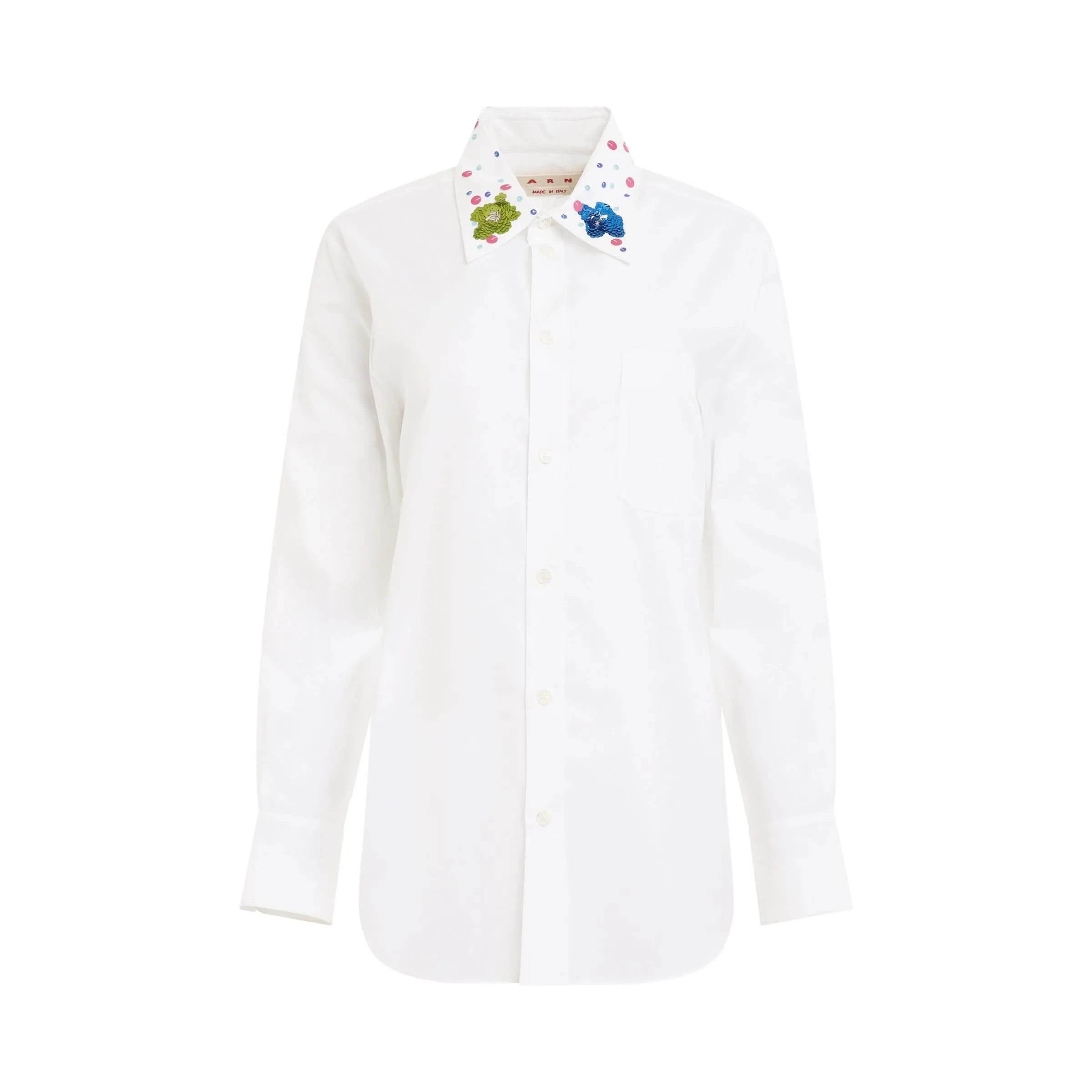 Sequined Collar Cotton Shirt in Lily White