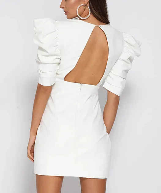 Sexy open back V-neck buttoned princess sleevebodycon dress