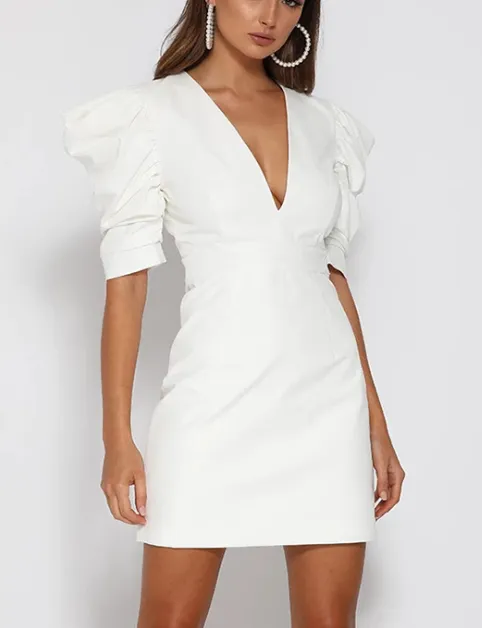 Sexy open back V-neck buttoned princess sleevebodycon dress