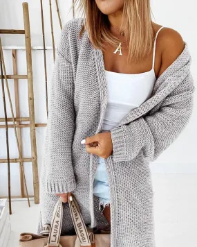 Split Hem Open Front Chunky Knit Longline Cardigan