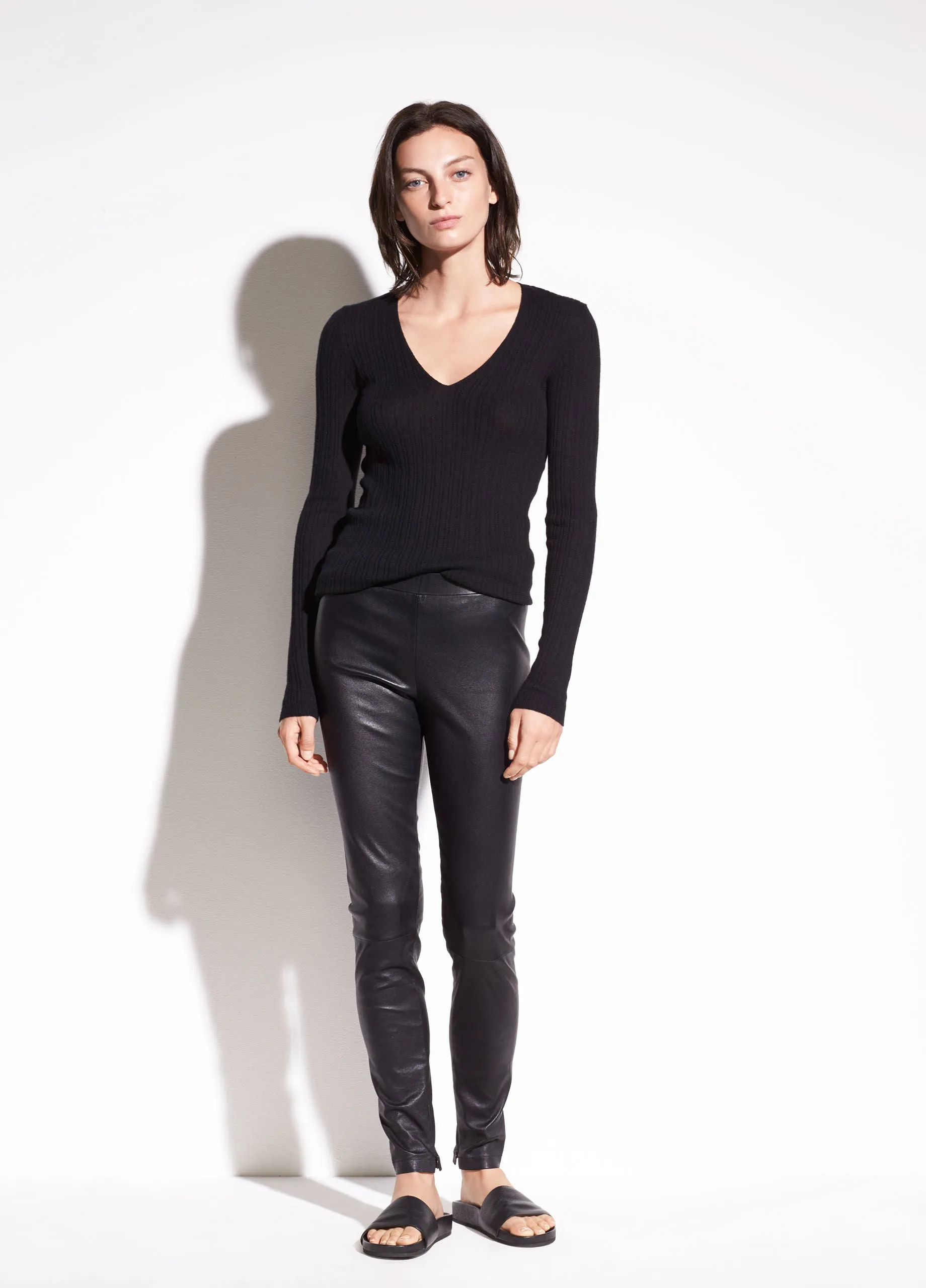 Vince Black Stretch-Leather Zip Ankle Legging