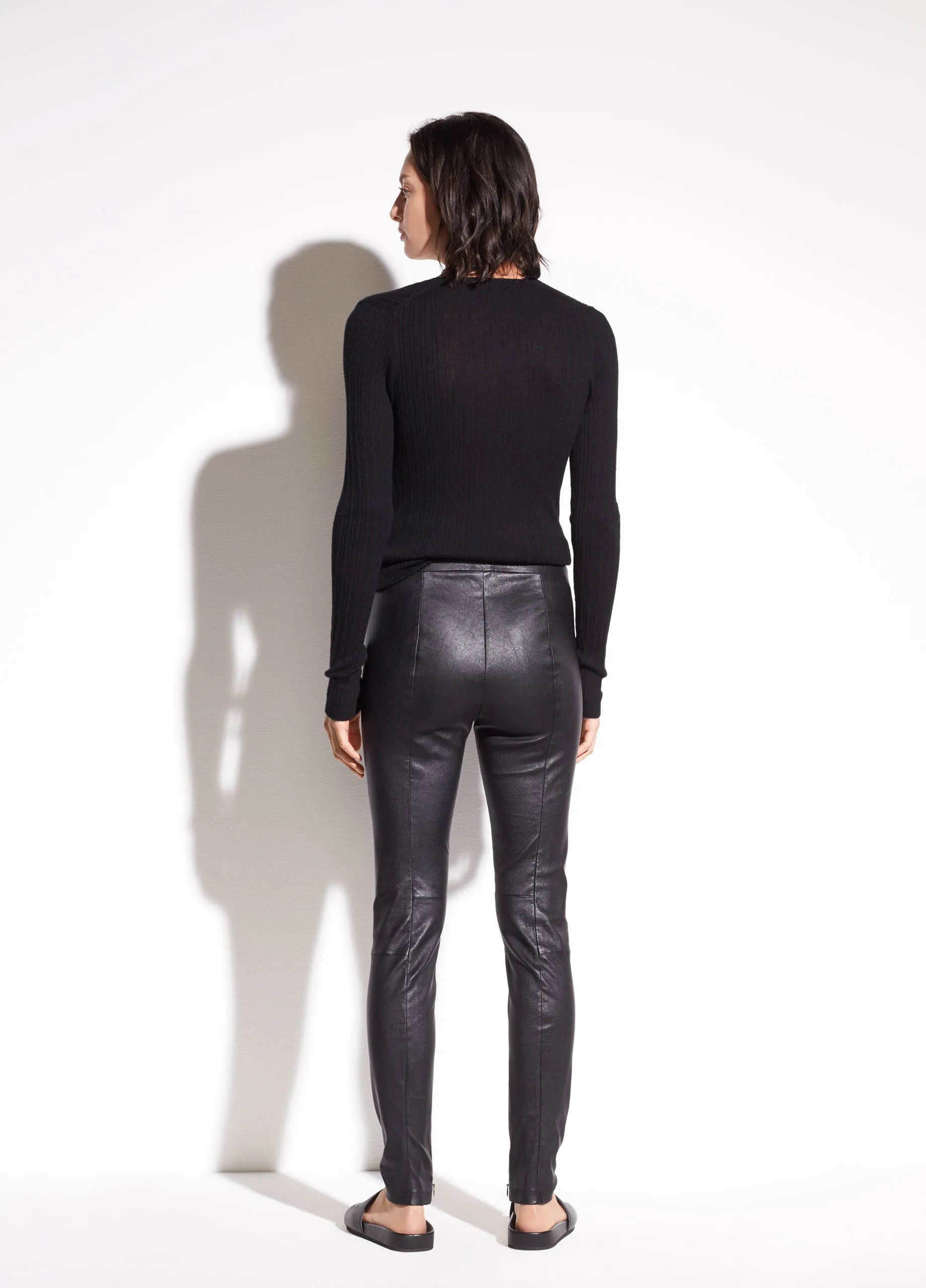 Vince Black Stretch-Leather Zip Ankle Legging