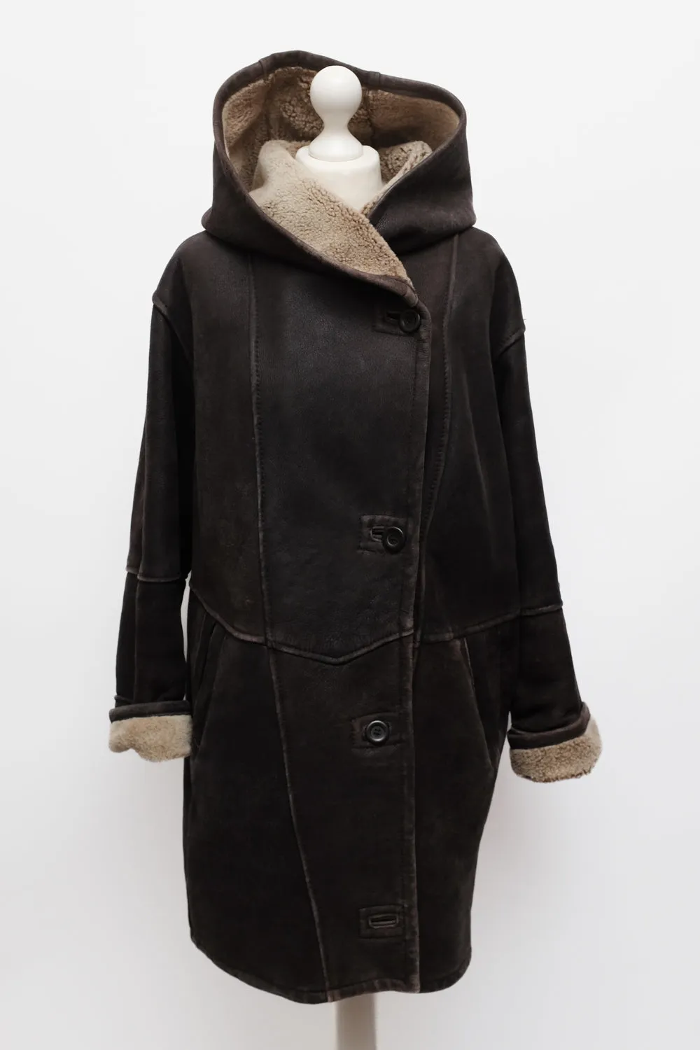 VINTAGE SHEARLING WOOL SUEDE BROWN COAT