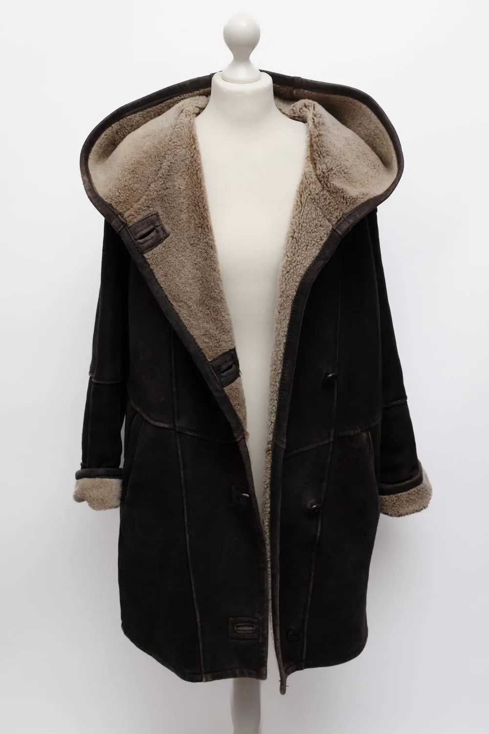 VINTAGE SHEARLING WOOL SUEDE BROWN COAT