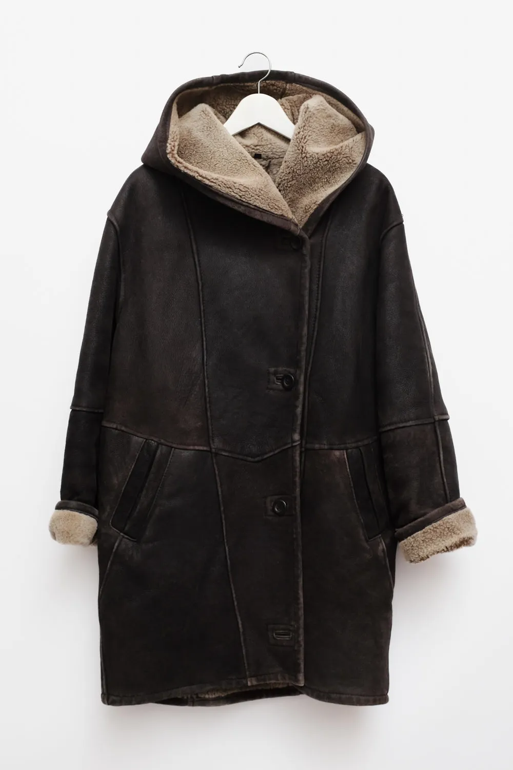 VINTAGE SHEARLING WOOL SUEDE BROWN COAT