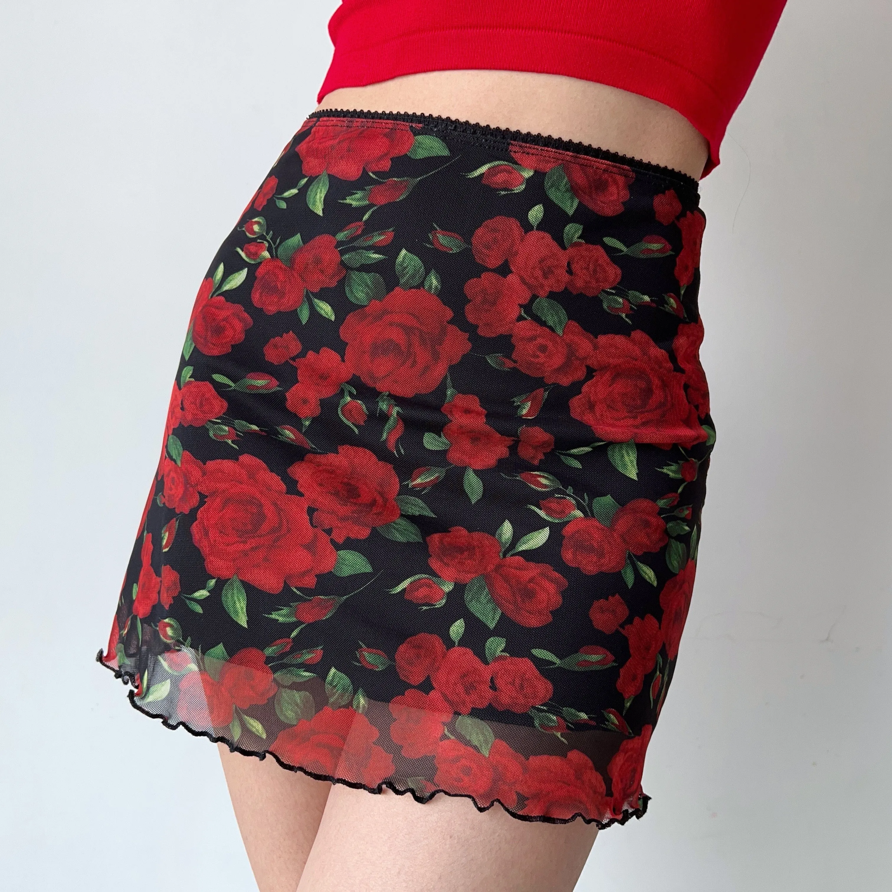 Wenkouban - Vintage Roses Mesh Skirt ~ HANDMADE