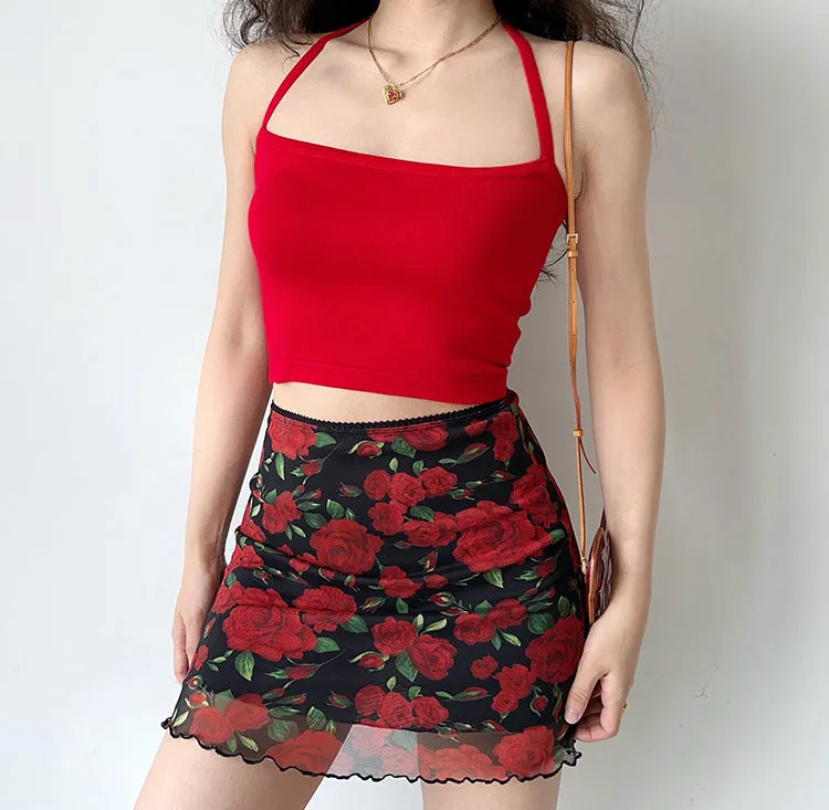 Wenkouban - Vintage Roses Mesh Skirt ~ HANDMADE