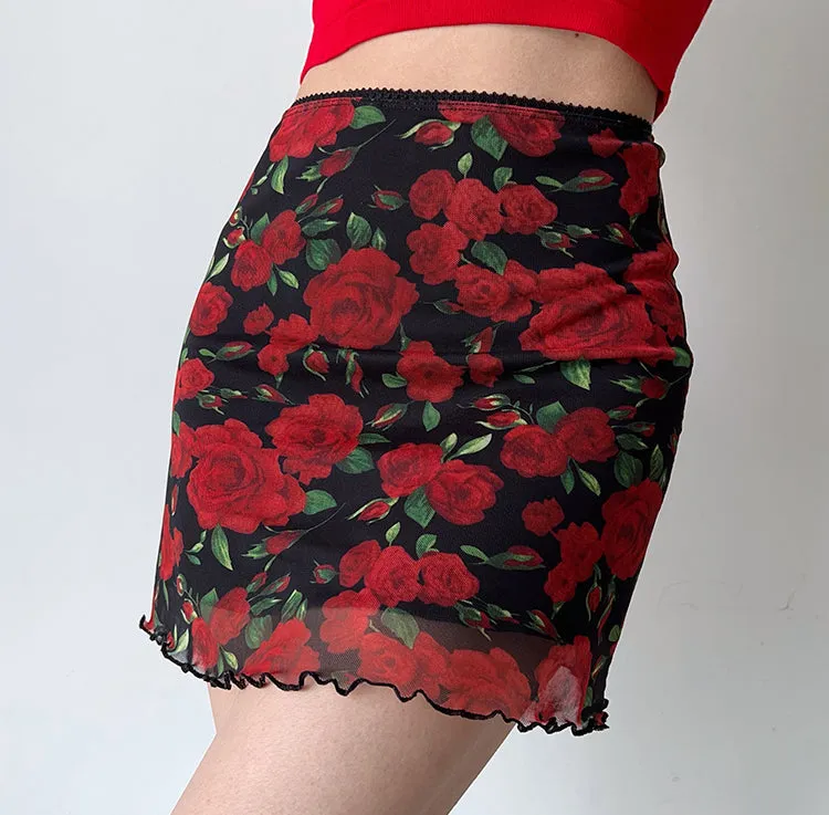 Wenkouban - Vintage Roses Mesh Skirt ~ HANDMADE