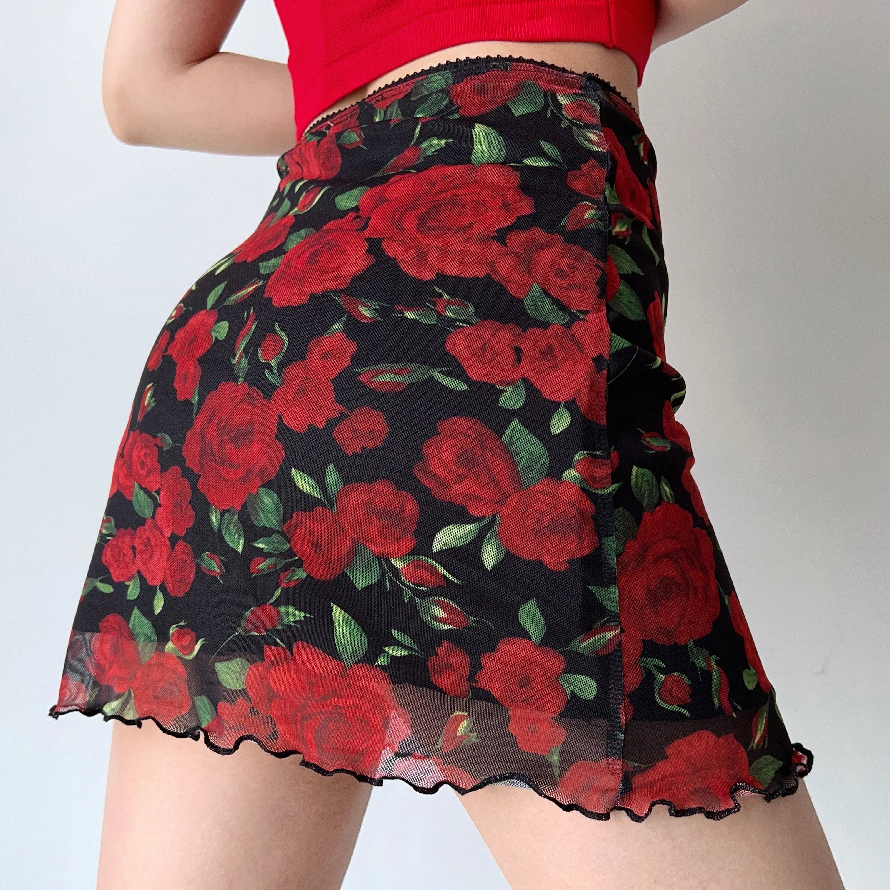 Wenkouban - Vintage Roses Mesh Skirt ~ HANDMADE