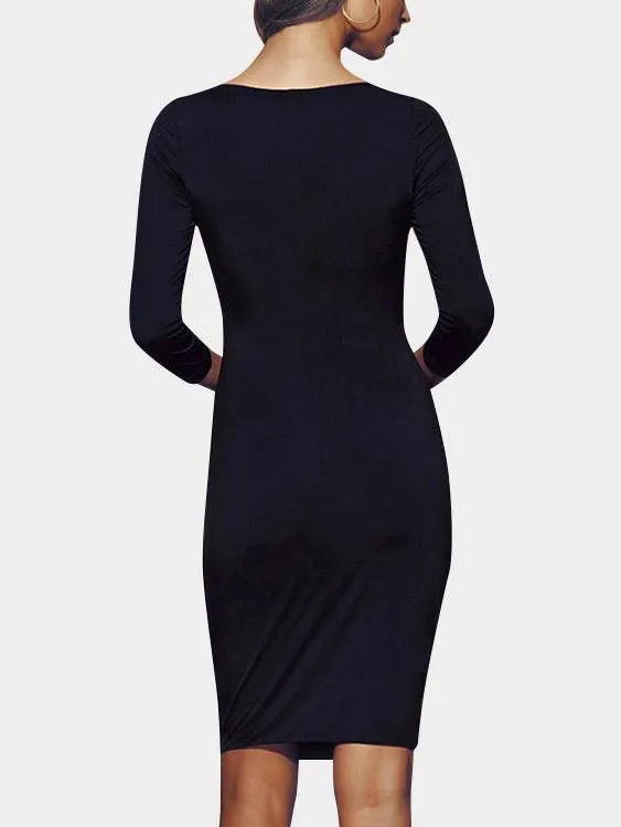 Wholesale Black Round Neck Long Sleeve Plain Lace-Up Cut Out Dresses