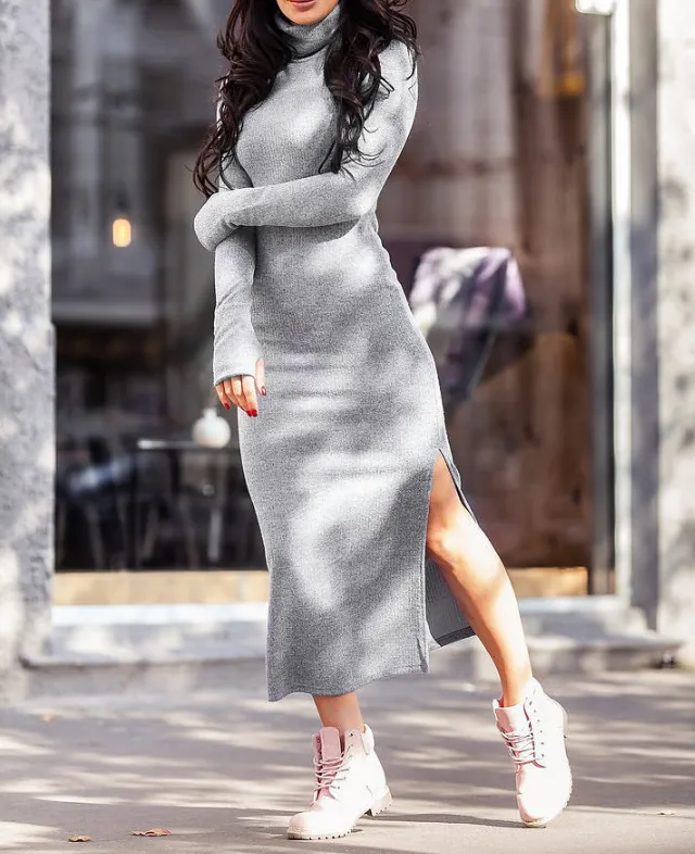 Winter new high neck sweater bag hip long skirt bottoming skirt