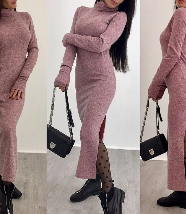 Winter new high neck sweater bag hip long skirt bottoming skirt