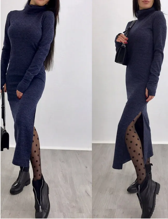 Winter new high neck sweater bag hip long skirt bottoming skirt