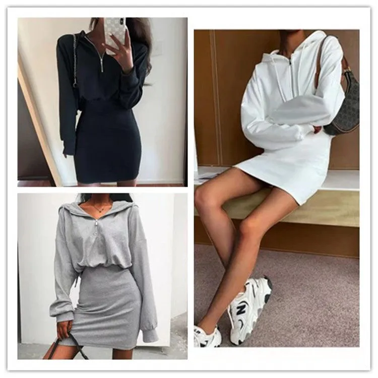 Women's clothing waist is thinner and hip hooded bodycon dress