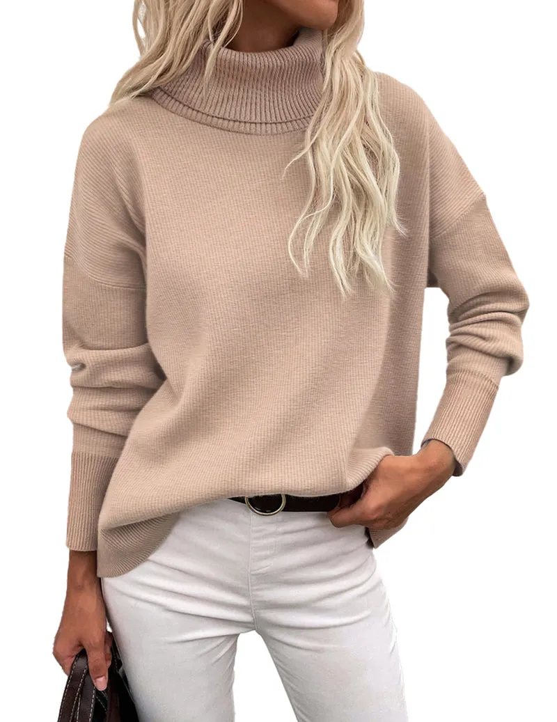 Zeagoo Women's Turtleneck Sweater Fall Winter Chunky Knitted Pullover